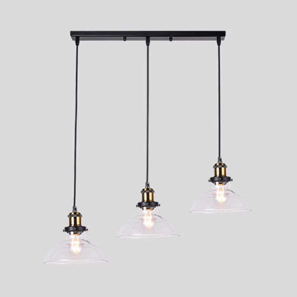 Industrial Style Brass Pendant Light Kit With 3-Light Round/Barn/Admix Design Clear Glass Hanging