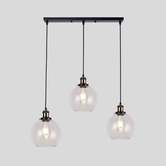Industrial Style Brass Pendant Light Kit With 3-Light Round/Barn/Admix Design Clear Glass Hanging