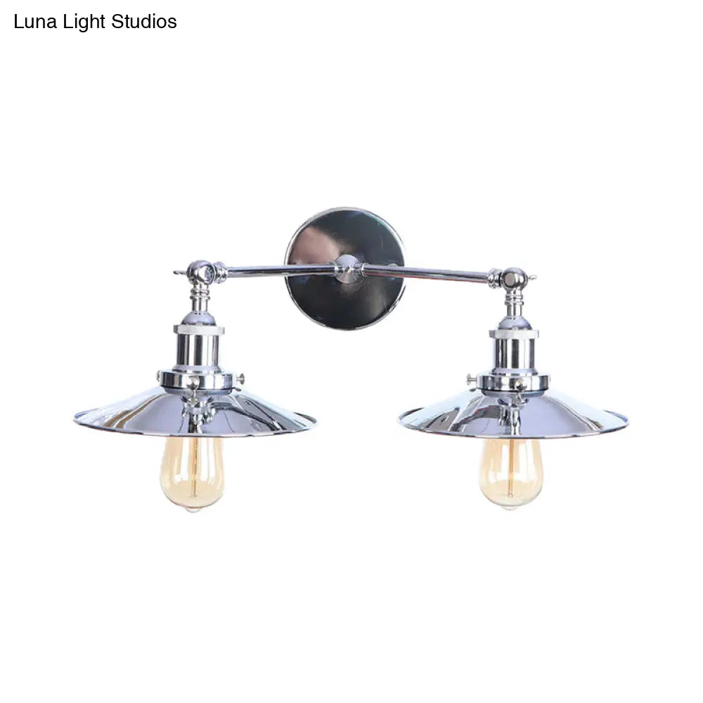 Industrial Style Brass/Rust Metal Wall Mount Fixture With Flat Shade For Corridor - Set Of 2 Bulbs