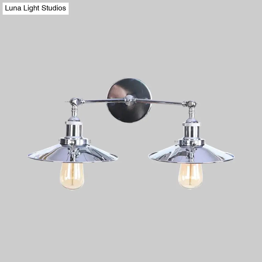 Industrial Style Brass/Rust Metal Wall Mount Fixture With Flat Shade For Corridor - Set Of 2 Bulbs