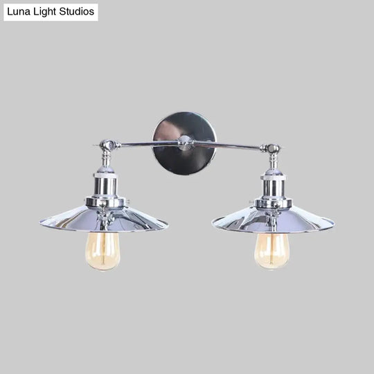 Industrial Style Brass/Rust Metal Wall Mount Fixture With Flat Shade For Corridor - Set Of 2 Bulbs