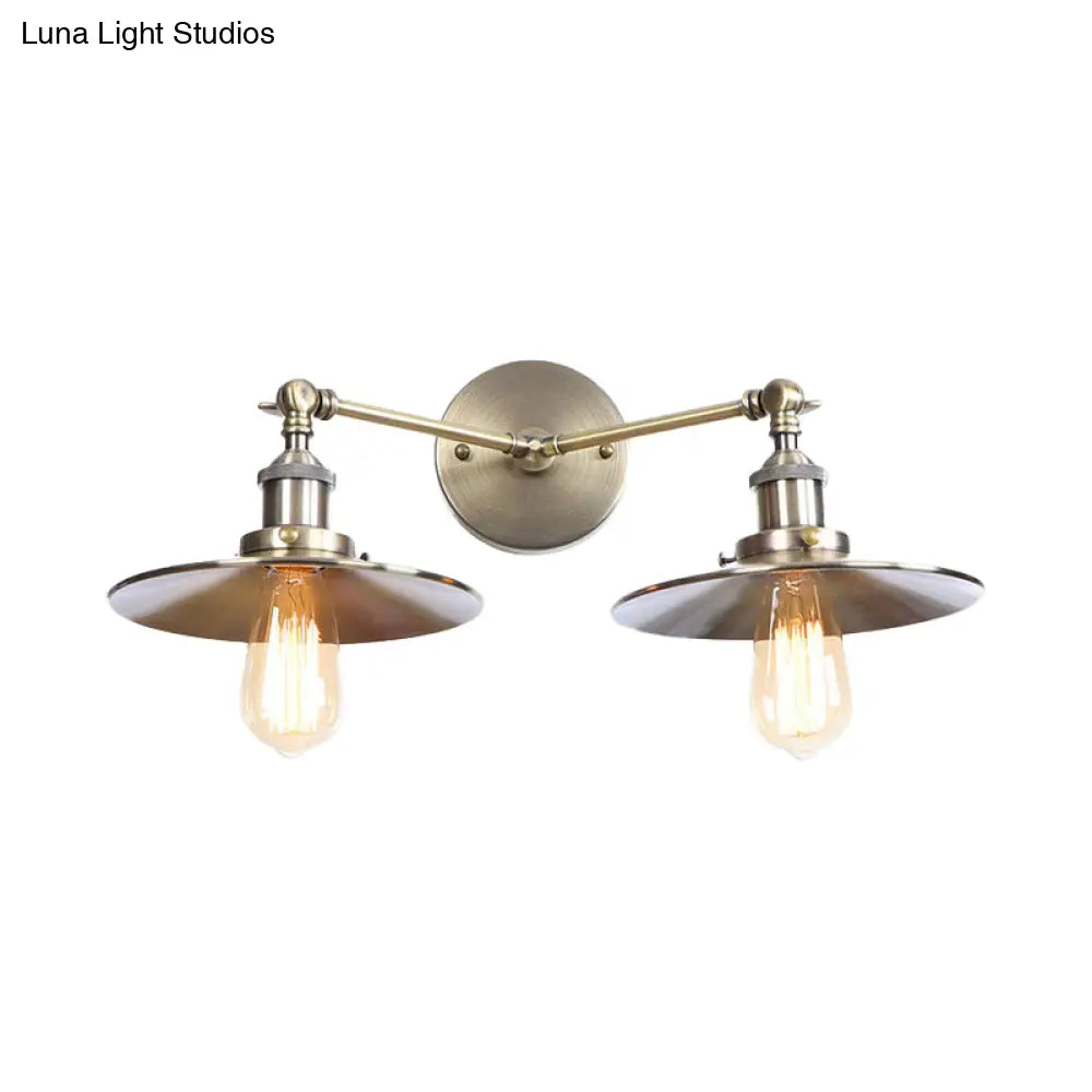 Industrial Style Brass/Rust Metal Wall Mount Fixture With Flat Shade For Corridor - Set Of 2 Bulbs