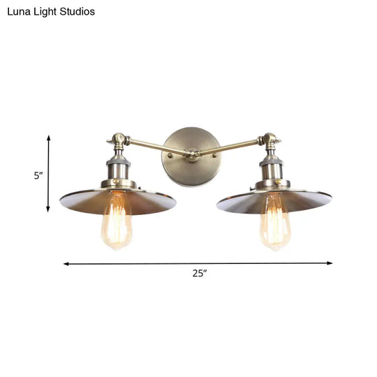 Industrial Style Brass/Rust Metal Wall Mount Fixture With Flat Shade For Corridor - Set Of 2 Bulbs