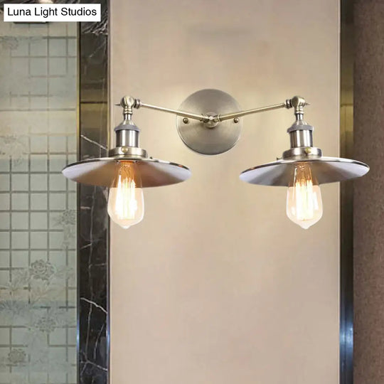 Industrial Style Brass/Rust Metal Wall Mount Fixture With Flat Shade For Corridor - Set Of 2 Bulbs