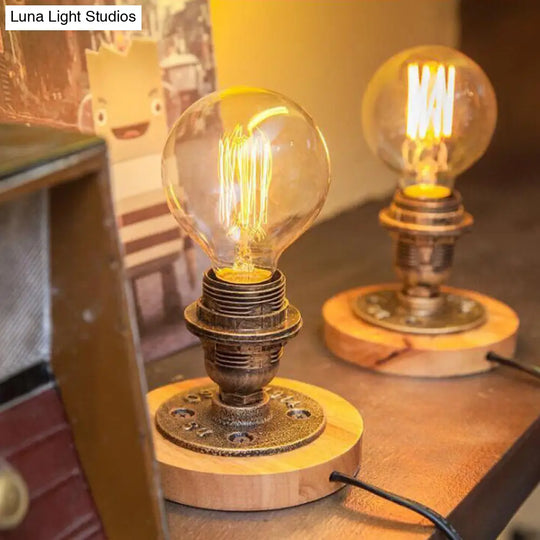 Industrial Style Bronze Metal Table Lamp - Open Bulb Bedside Nightstand Lighting