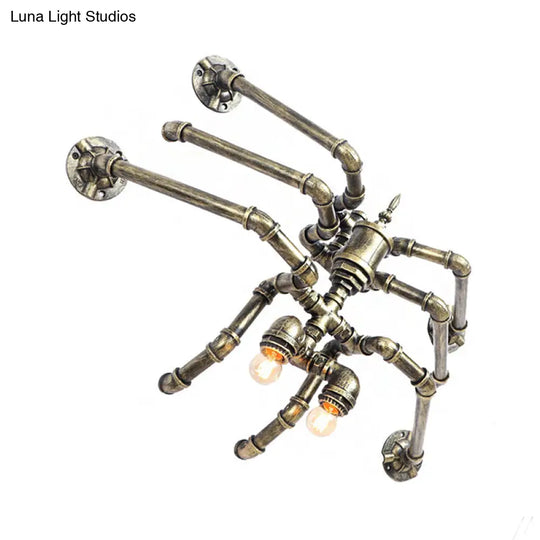 Industrial Style Bronze/Silver Water Pipe Wall Lamp With Spider Design - 2 Bulbs Iron Mount Lighting