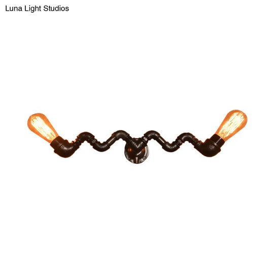 Industrial Style Bronze Wall Sconce With Wavy Design - Metallic Pipe Finish 2/5 Bulbs Perfect For