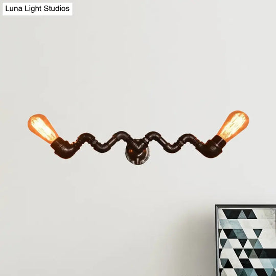 Industrial Style Bronze Wall Sconce With Wavy Design - Metallic Pipe Finish 2/5 Bulbs Perfect For