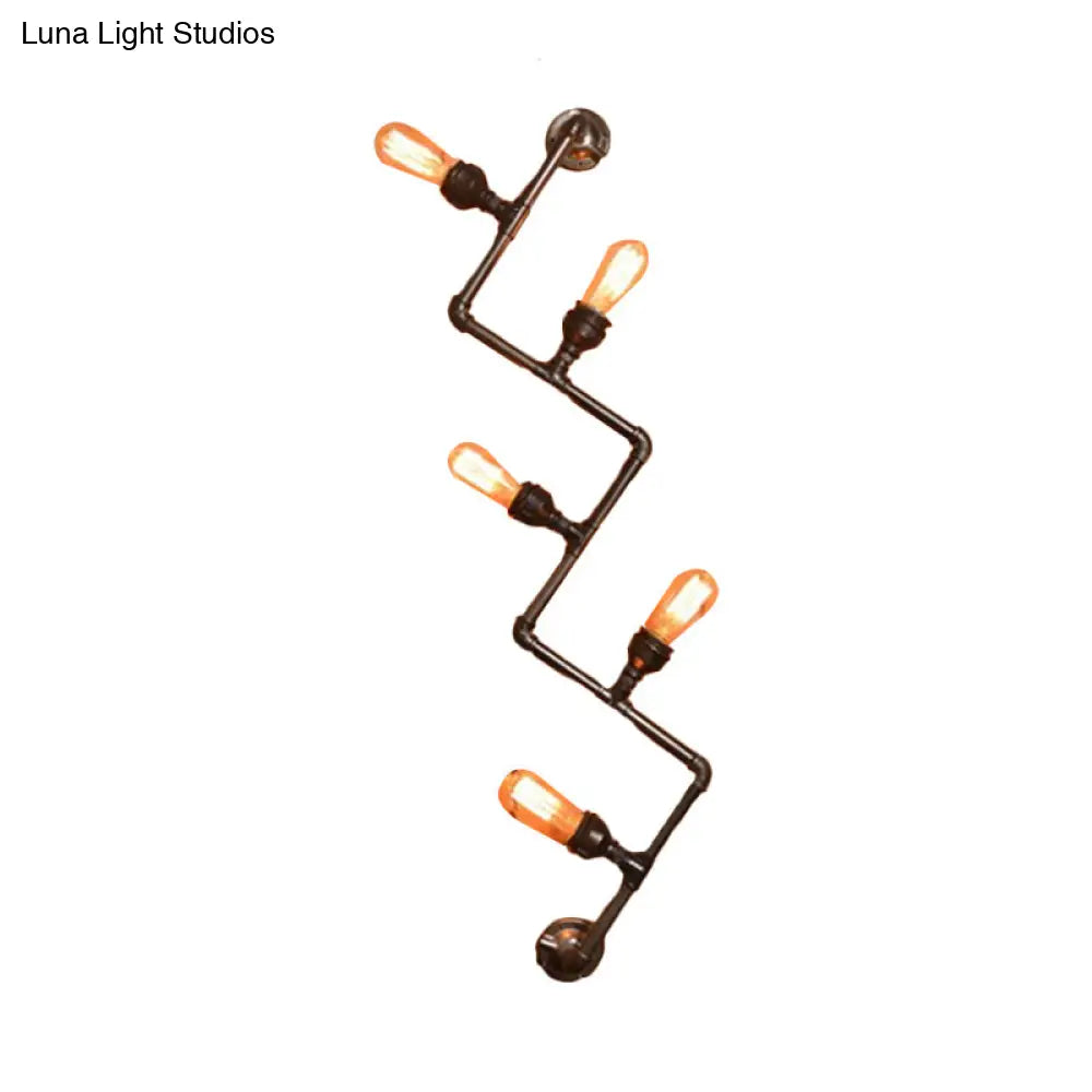 Industrial Style Bronze Wall Sconce With Wavy Design - Metallic Pipe Finish 2/5 Bulbs Perfect For