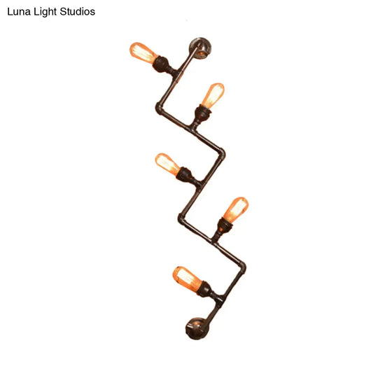 Industrial Style Bronze Wall Sconce With Wavy Design - Metallic Pipe Finish 2/5 Bulbs Perfect For