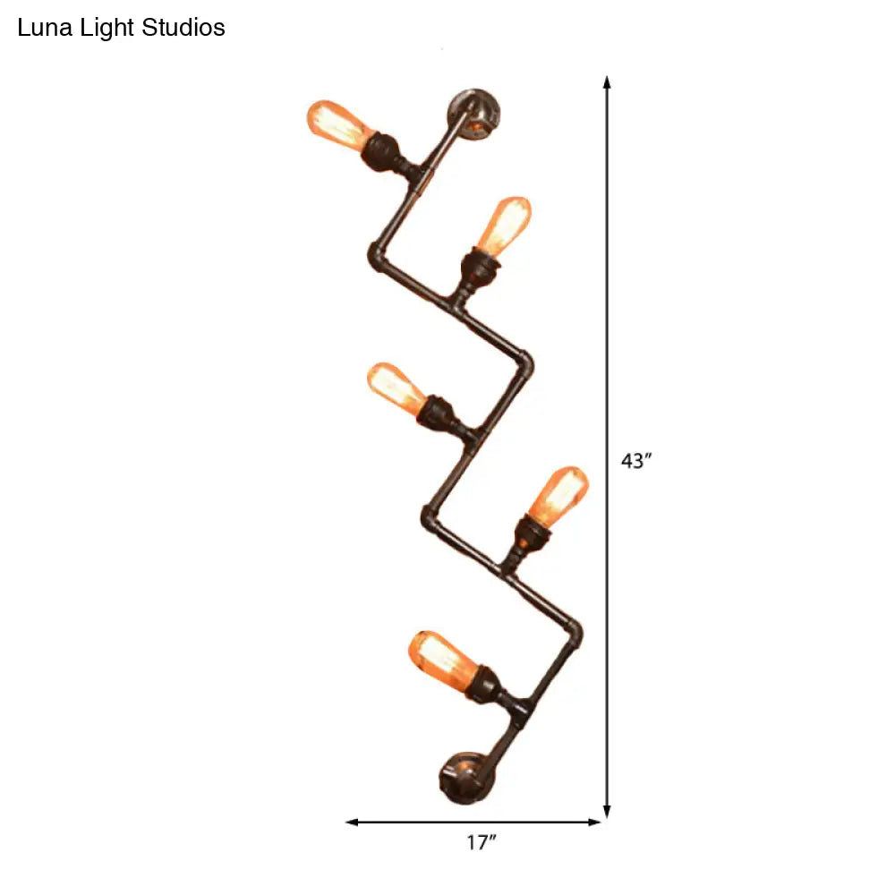 Industrial Style Bronze Wall Sconce With Wavy Design - Metallic Pipe Finish 2/5 Bulbs Perfect For