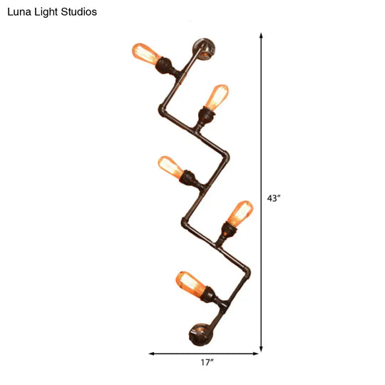 Industrial Style Bronze Wall Sconce With Wavy Design - Metallic Pipe Finish 2/5 Bulbs Perfect For