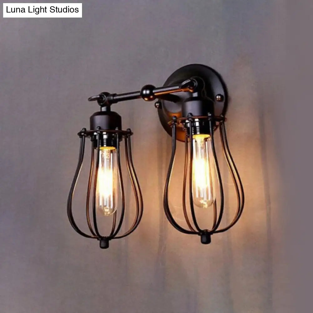 Industrial Style Caged Wall Sconce Lighting - 2-Light Metal Mini Light In Copper/Aged Silver