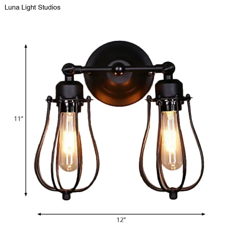 Industrial Style Caged Wall Sconce Lighting - 2-Light Metal Mini Light In Copper/Aged Silver