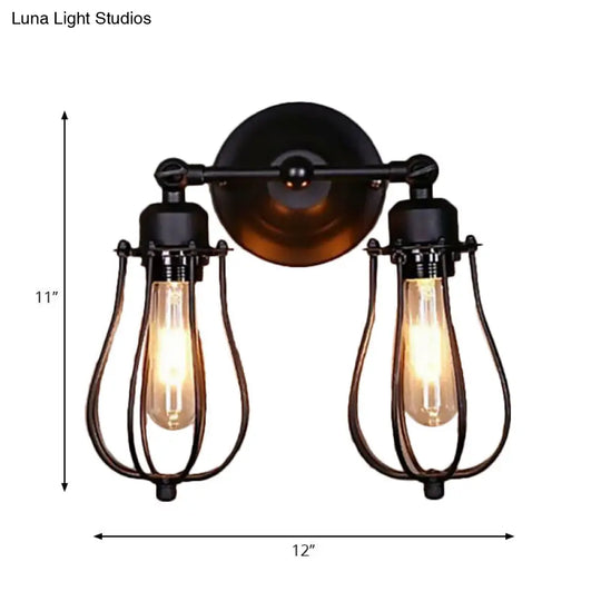 Industrial Style Caged Wall Sconce Lighting - 2-Light Metal Mini Light In Copper/Aged Silver