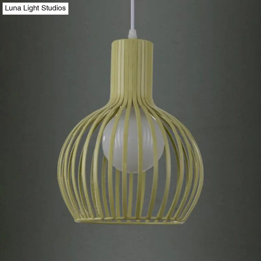 Industrial Style Ceiling Lamp - Metal Dome Cage In White/Beige 1 Bulb 8.5’/11’/15’ Wide