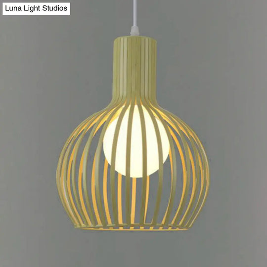 Industrial Style Metal Hanging Lamp For Dining Room - Dome Caged Ceiling Light In White/Beige 1 Bulb