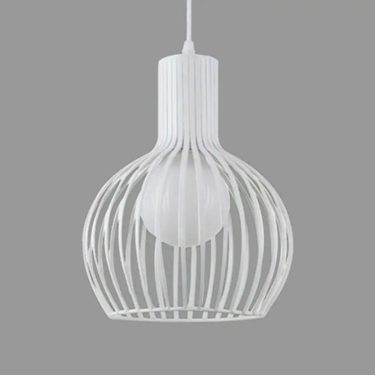 Industrial Style Ceiling Lamp - Metal Dome Cage In White/Beige 1 Bulb 8.5’/11’/15’ Wide White / 8.5’