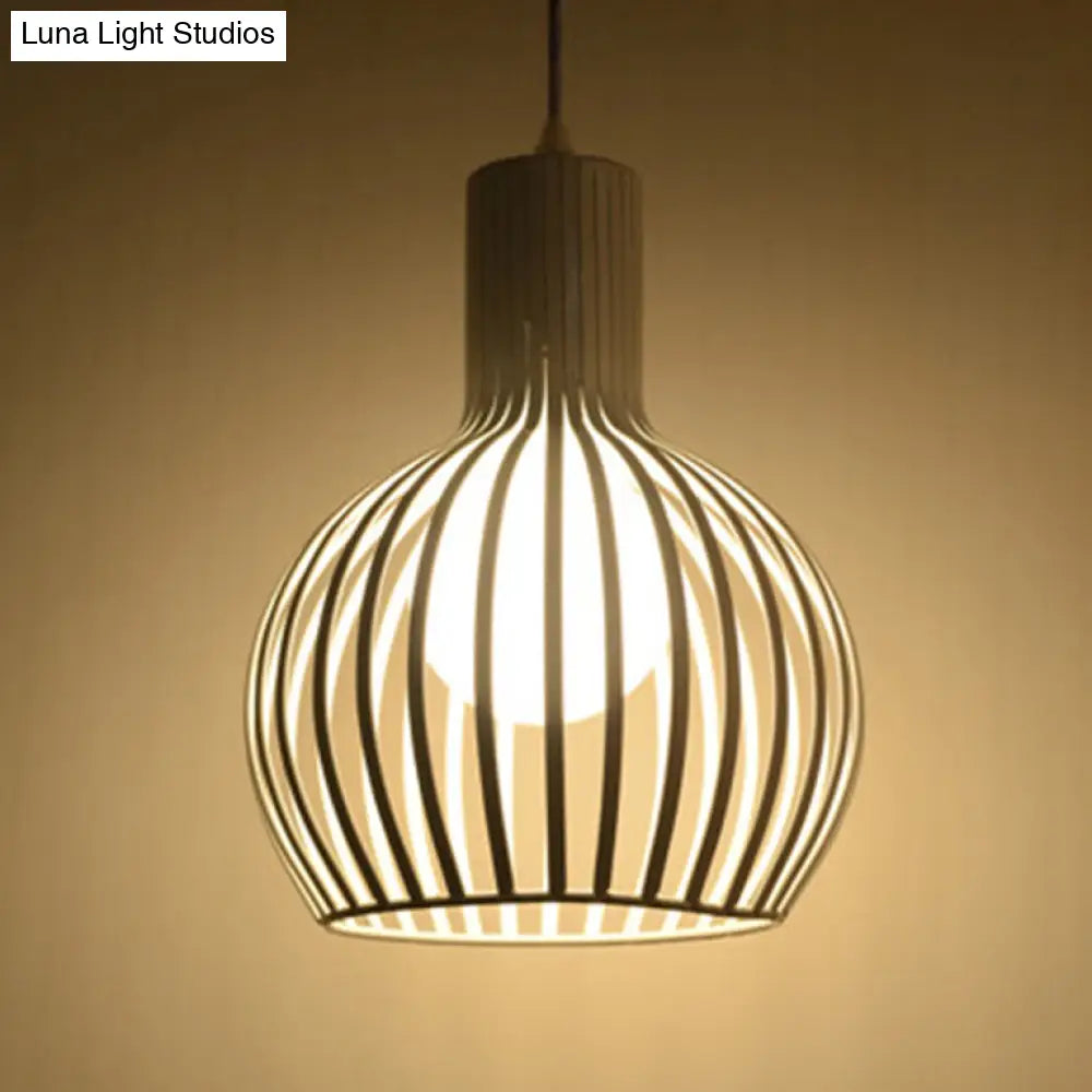 Industrial Style Ceiling Lamp - Metal Dome Cage In White/Beige 1 Bulb 8.5’/11’/15’ Wide