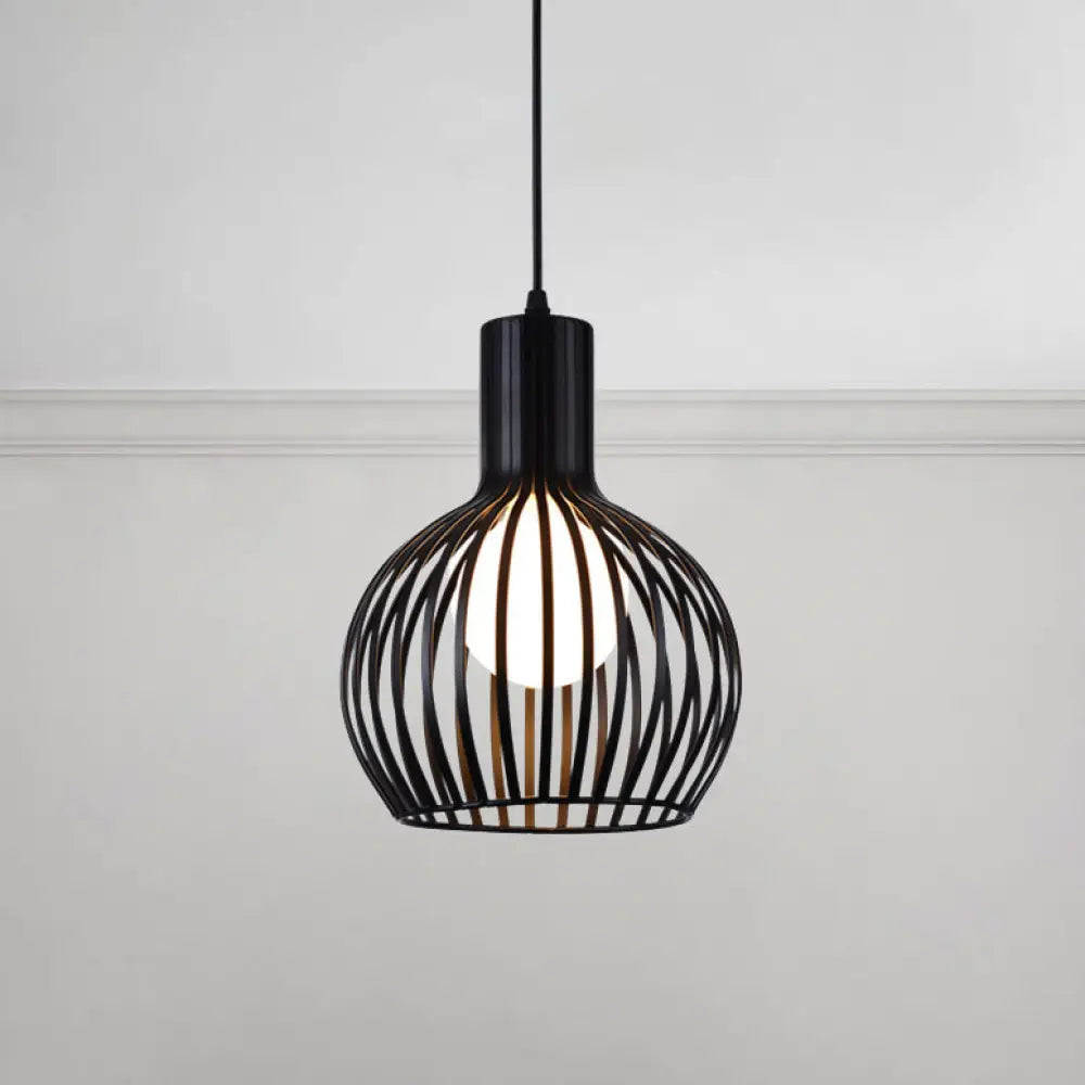 Industrial Style Ceiling Lamp - Metal Dome Cage In White/Beige 1 Bulb 8.5’/11’/15’ Wide Black / 8.5’