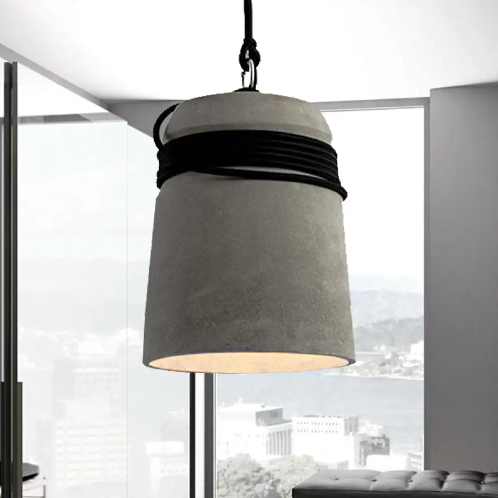 Industrial Style Cement Black/Gray/Beige Finish Pendant Light With Rope Black Lighting