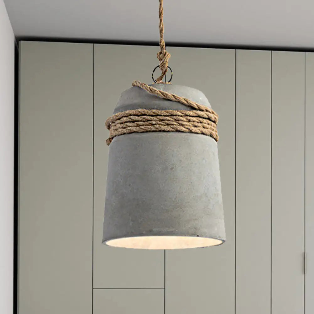 Industrial Style Cement Black/Gray/Beige Finish Pendant Light With Rope Beige Lighting