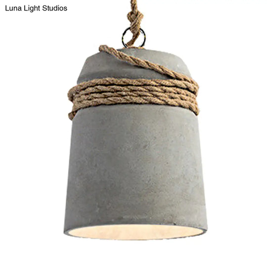 Industrial Style Cement Black/Gray/Beige Finish Pendant Light With Rope Lighting