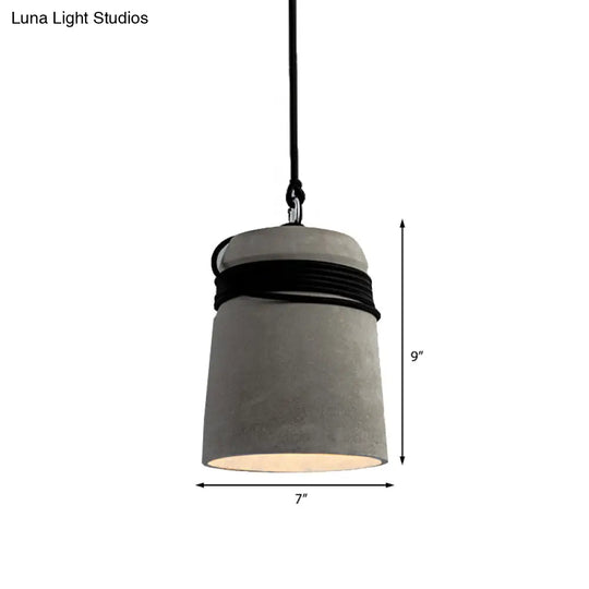 Industrial Style Cement Black/Gray/Beige Finish Pendant Light With Rope Lighting