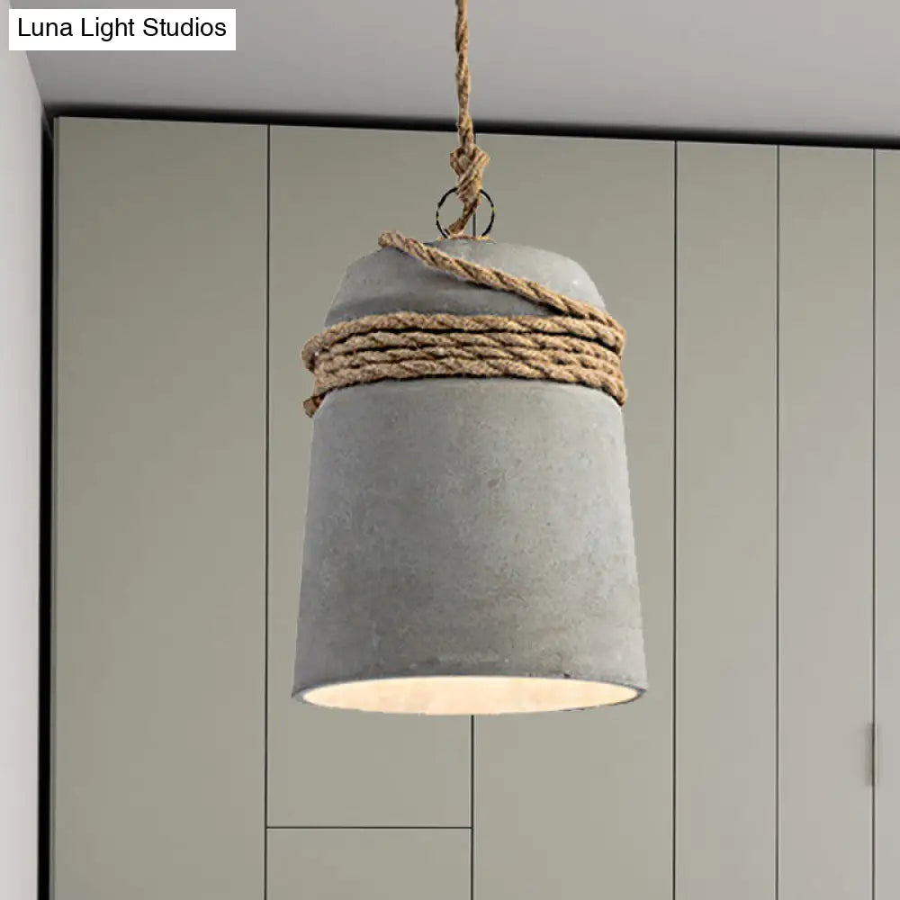 Industrial Style Cement Black/Gray/Beige Finish Pendant Light With Rope Lighting