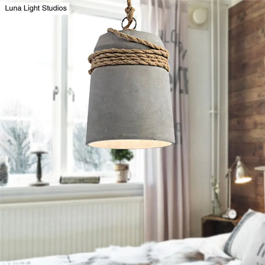 Industrial Style Cement Black/Gray/Beige Finish Pendant Light With Rope Lighting