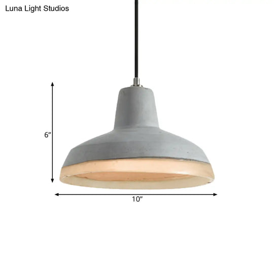 Industrial-Style Cement Grey Hanging Pendant Ceiling Lamp - Cone/Bowl/Dome Design 1-Light Resin