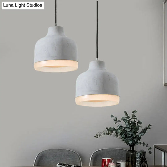 Industrial-Style Cement Grey Hanging Pendant Ceiling Lamp - Cone/Bowl/Dome Design 1-Light Resin