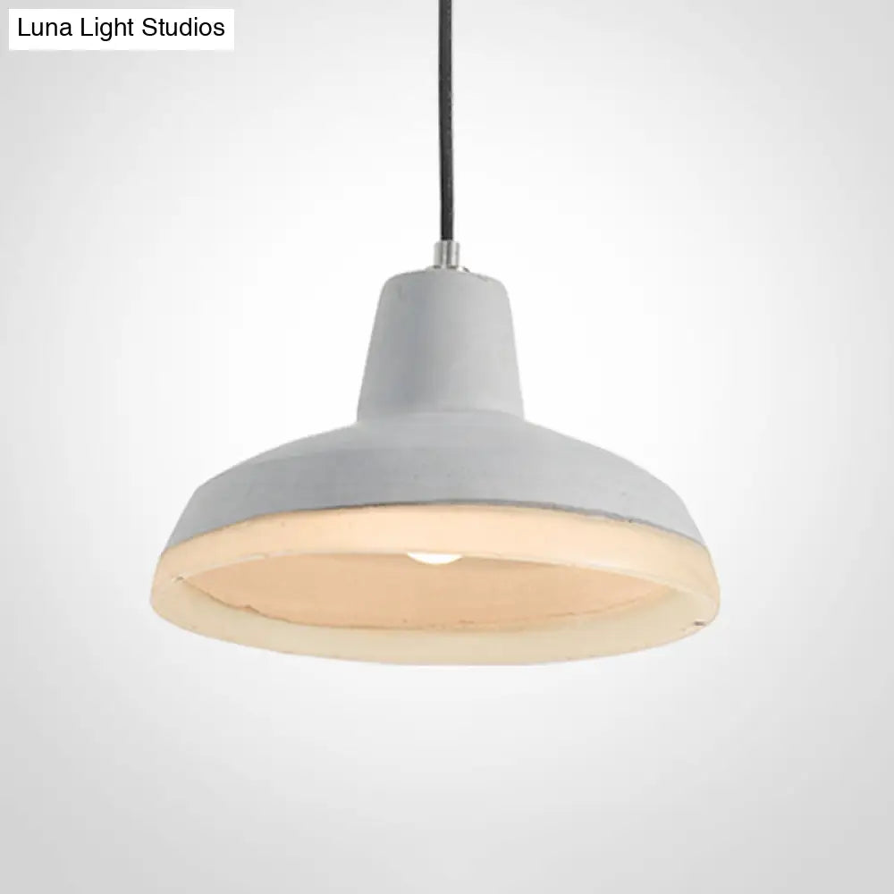 Industrial-Style Cement Grey Hanging Pendant Ceiling Lamp - Cone/Bowl/Dome Design 1-Light Resin