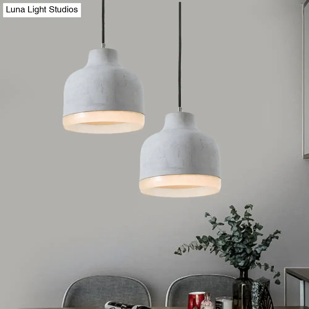 Industrial-Style Resin Pendant Ceiling Lamp - Cement Grey Hanging Lighting Cone/Bowl/Dome 1-Light