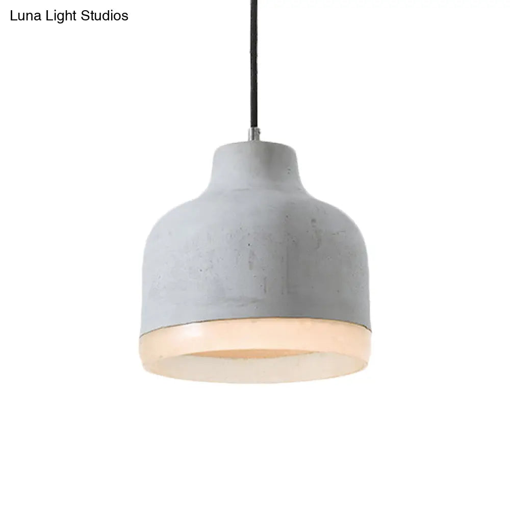 Industrial-Style Cement Grey Hanging Pendant Ceiling Lamp - Cone/Bowl/Dome Design 1-Light Resin