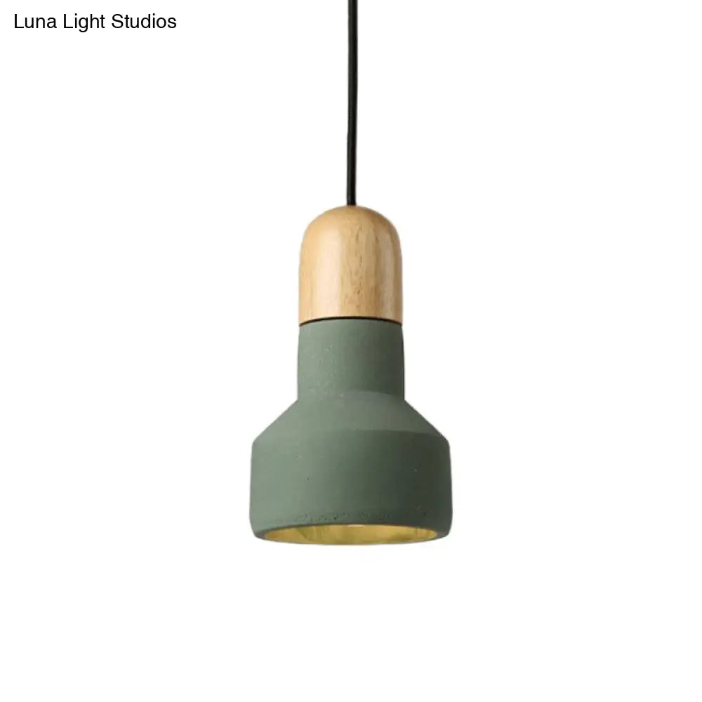 Industrial Style Gray/Green/Red Cement Barn Pendant Light With Hanging Cord - 1 Bulb Ceiling Fixture