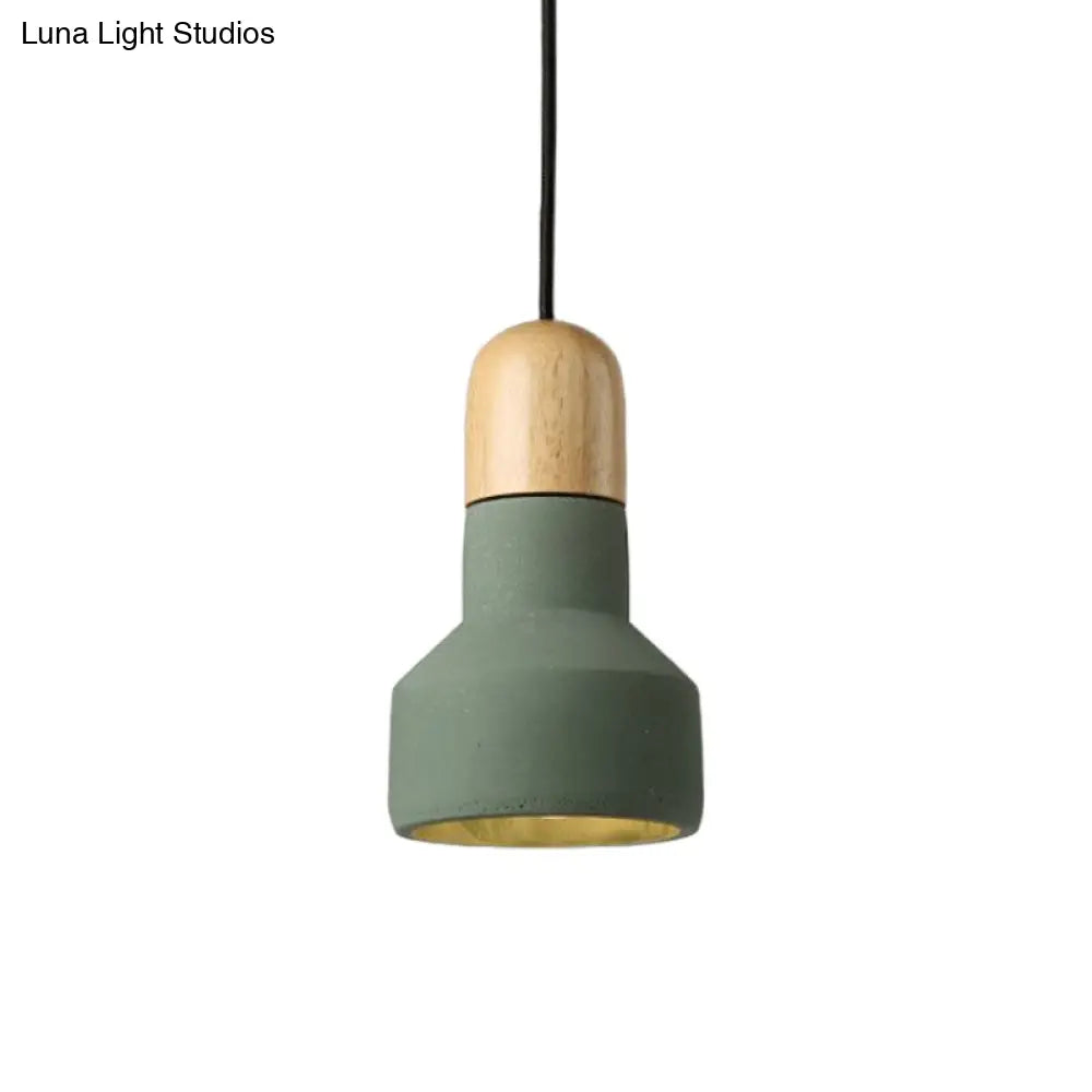 Industrial Style Cement Pendant Light - Barn Bulb Gray/Green/Red Hanging Cord