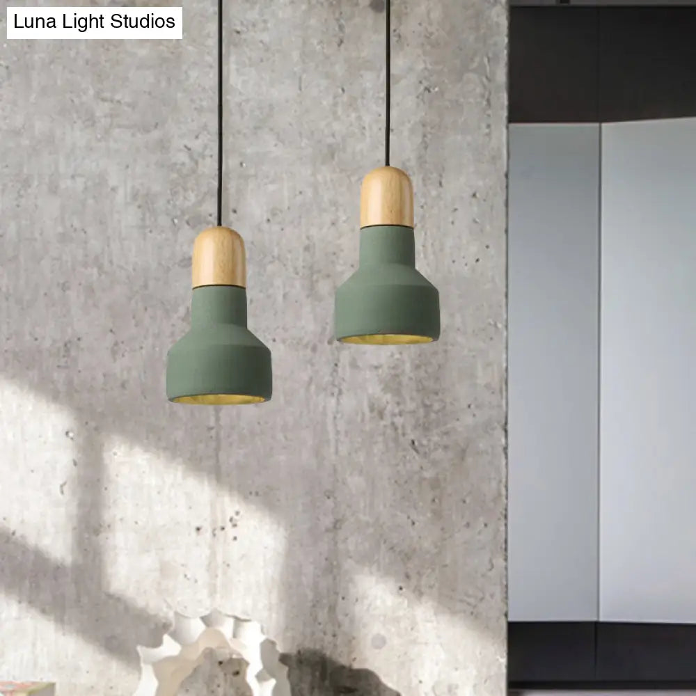 Industrial Style Gray/Green/Red Cement Barn Pendant Light With Hanging Cord - 1 Bulb Ceiling Fixture