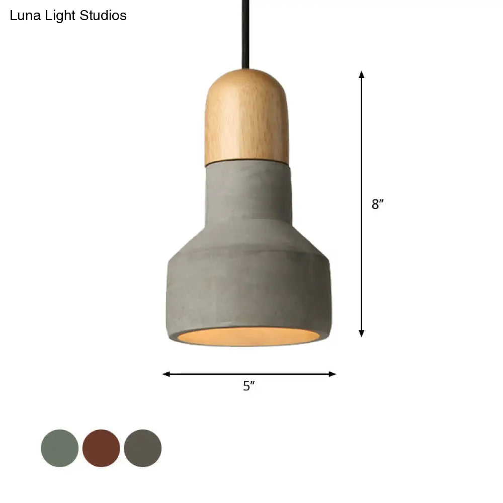 Industrial Style Gray/Green/Red Cement Barn Pendant Light With Hanging Cord - 1 Bulb Ceiling Fixture