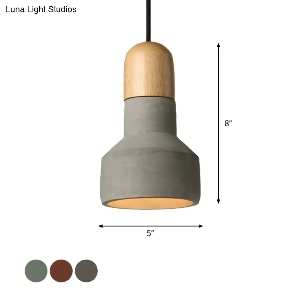 Industrial Style Cement Pendant Light - Barn Bulb Gray/Green/Red Hanging Cord