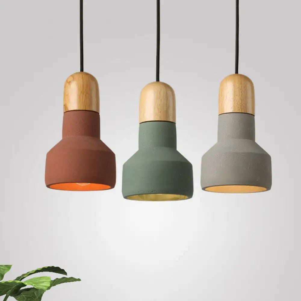 Industrial Style Cement Pendant Light - Barn Bulb Gray/Green/Red Hanging Cord Grey