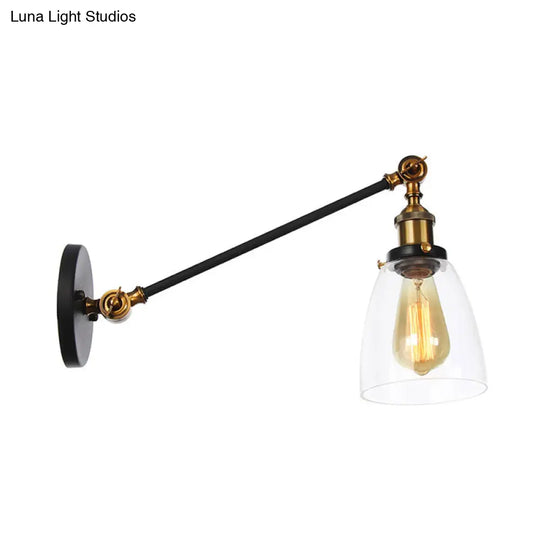 Industrial Style Clear Glass 1-Light Wall Sconce With Arm 8/12 Length - Black/Bronze/Brass Finish