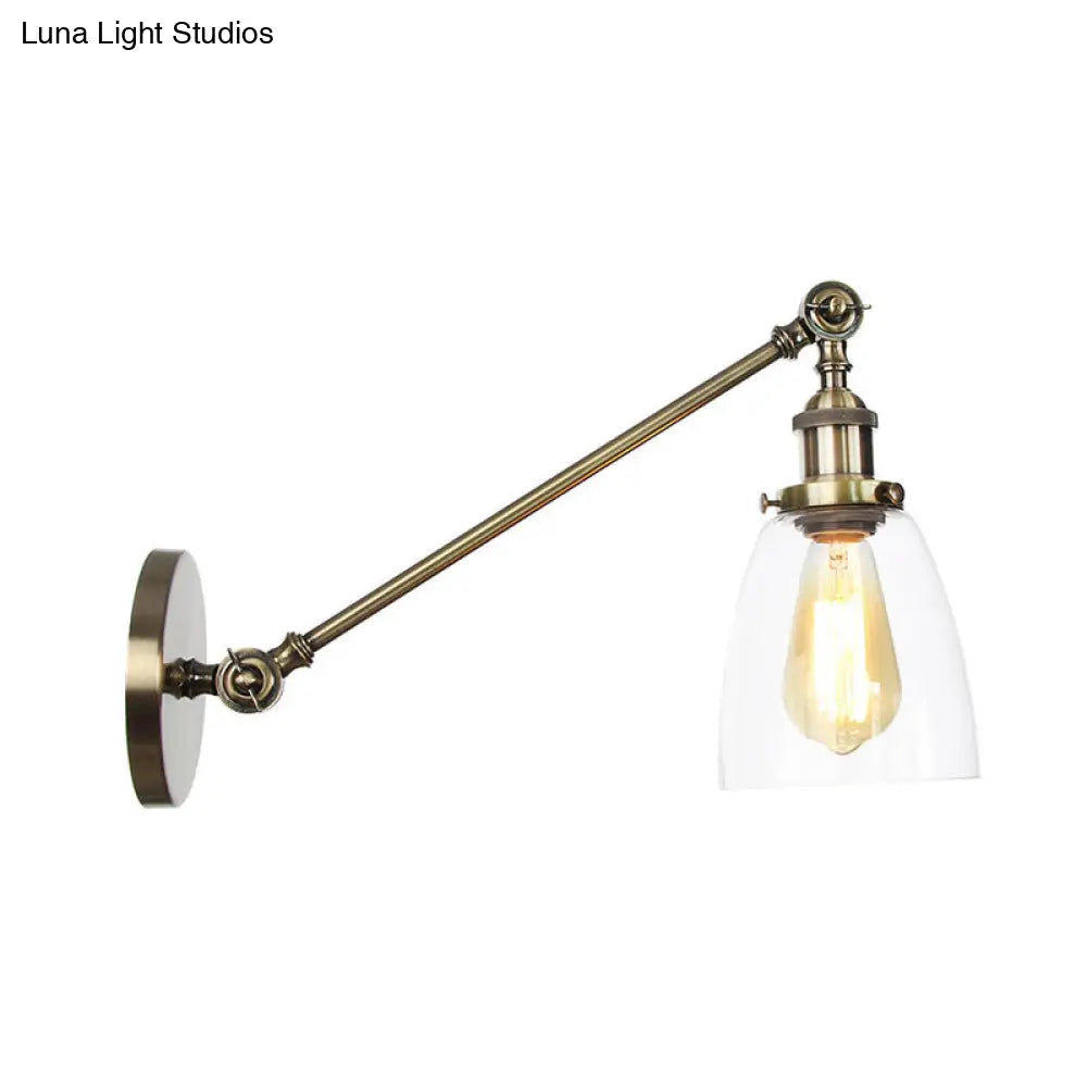 Industrial Style Clear Glass 1-Light Wall Sconce With Arm 8/12 Length - Black/Bronze/Brass Finish