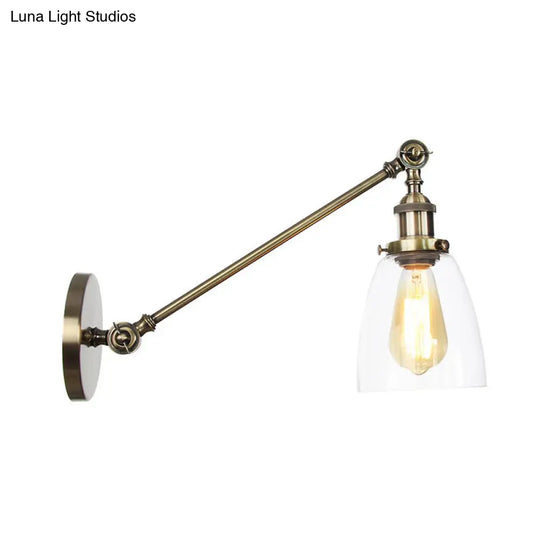 Industrial Style Clear Glass 1-Light Wall Sconce With Arm 8/12 Length - Black/Bronze/Brass Finish