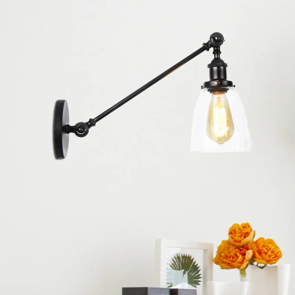 Industrial Style Clear Glass 1-Light Wall Sconce With Arm 8/12 Length - Black/Bronze/Brass Finish