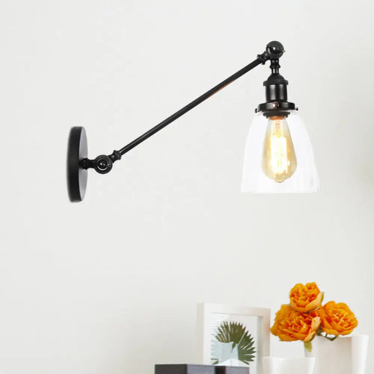 Industrial Style Clear Glass 1-Light Wall Sconce With Arm 8/12 Length - Black/Bronze/Brass Finish