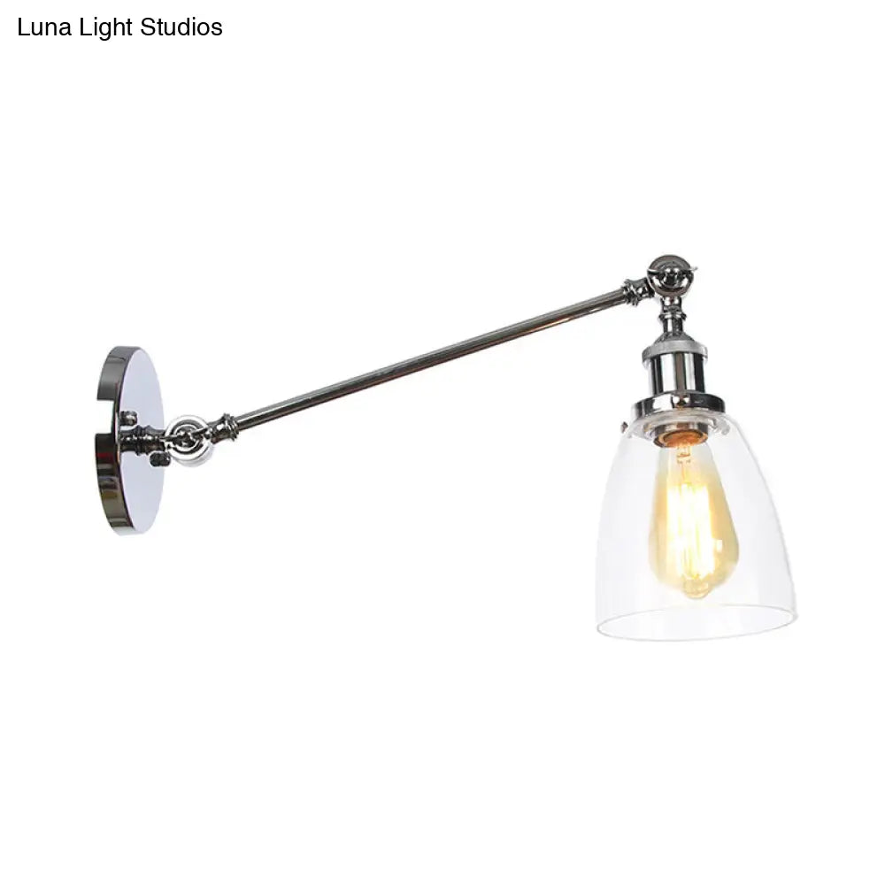 Industrial Style Clear Glass 1-Light Wall Sconce With Arm 8/12 Length - Black/Bronze/Brass Finish