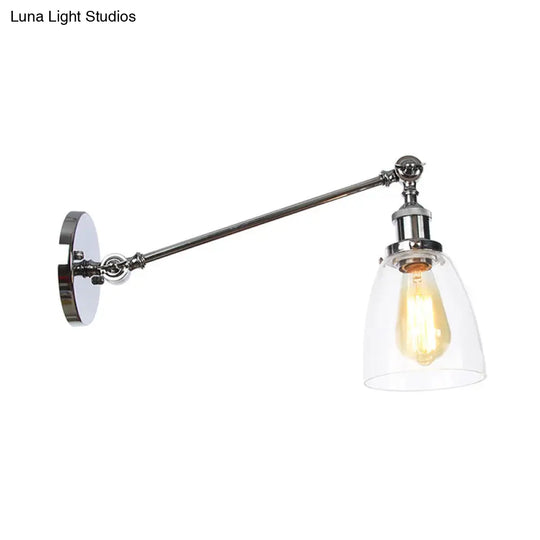 Industrial Style Clear Glass 1-Light Wall Sconce With Arm 8/12 Length - Black/Bronze/Brass Finish