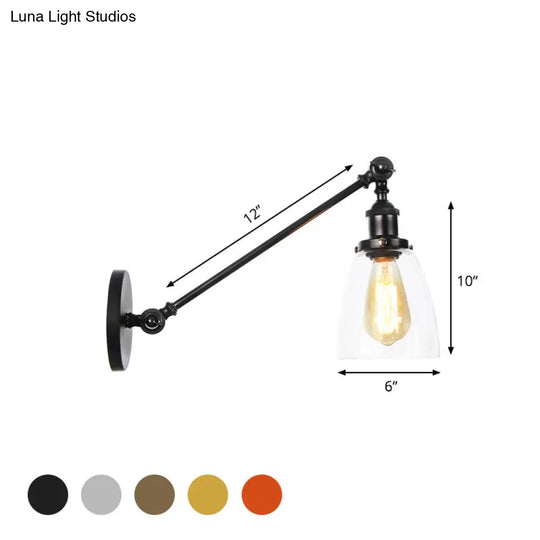 Industrial Style Clear Glass 1-Light Wall Sconce With Arm 8/12 Length - Black/Bronze/Brass Finish