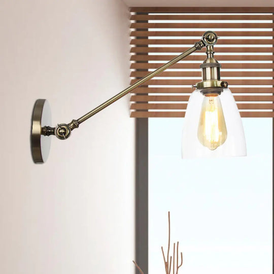 Industrial Style Clear Glass 1-Light Wall Sconce With Arm 8/12 Length - Black/Bronze/Brass Finish